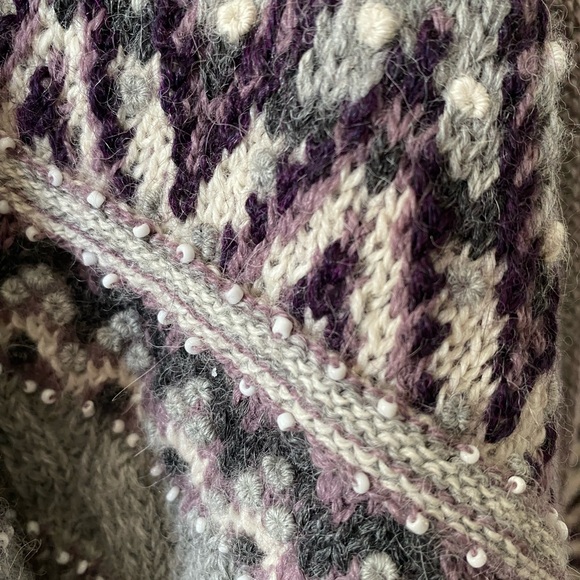 Calypso St. Barth 100% Baby Alpaca Cardigan Sweater Gray Pink Beaded, tassel S - Picture 15 of 16